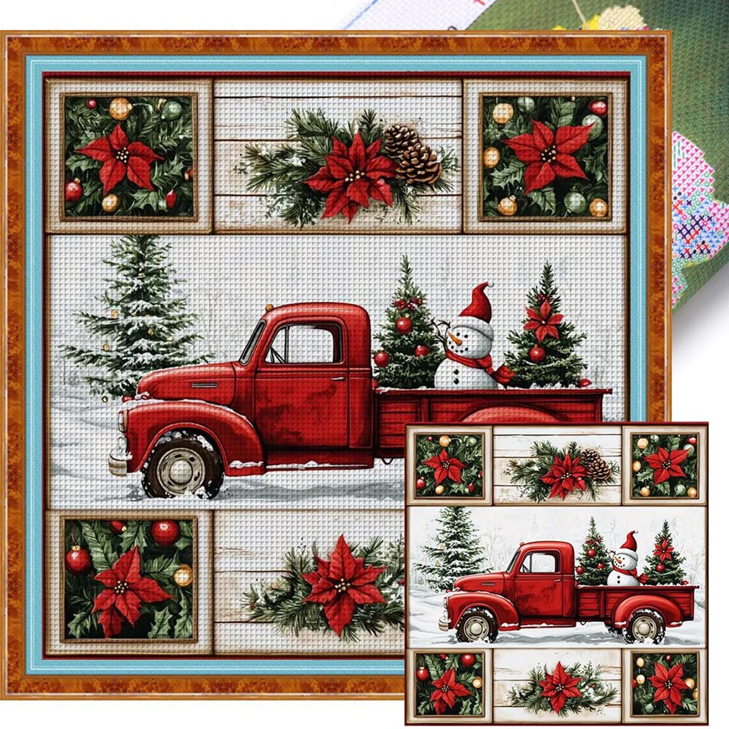 Christmas Truck - Full 11CT Stamped Cross Stitch 40x40CM - Yishu