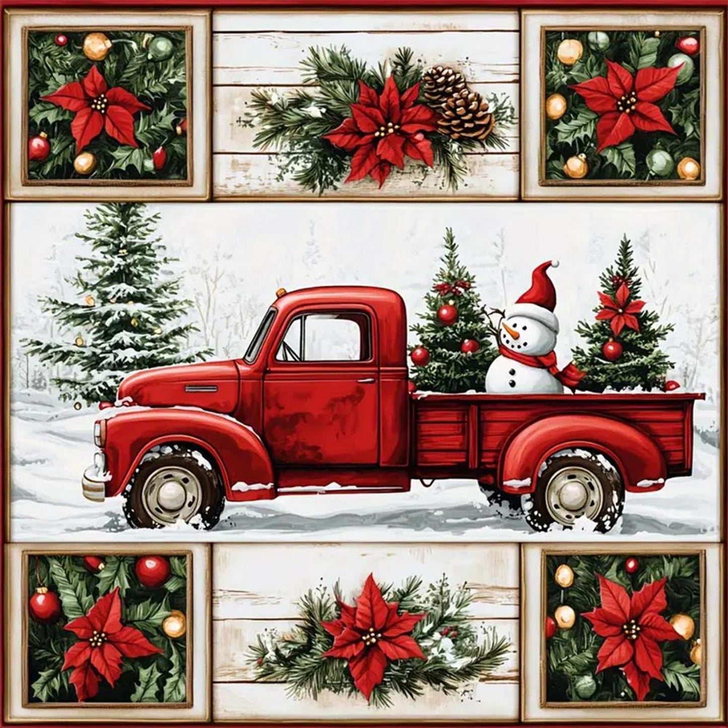 Christmas Truck - Full 11CT Stamped Cross Stitch 40x40CM - Yishu