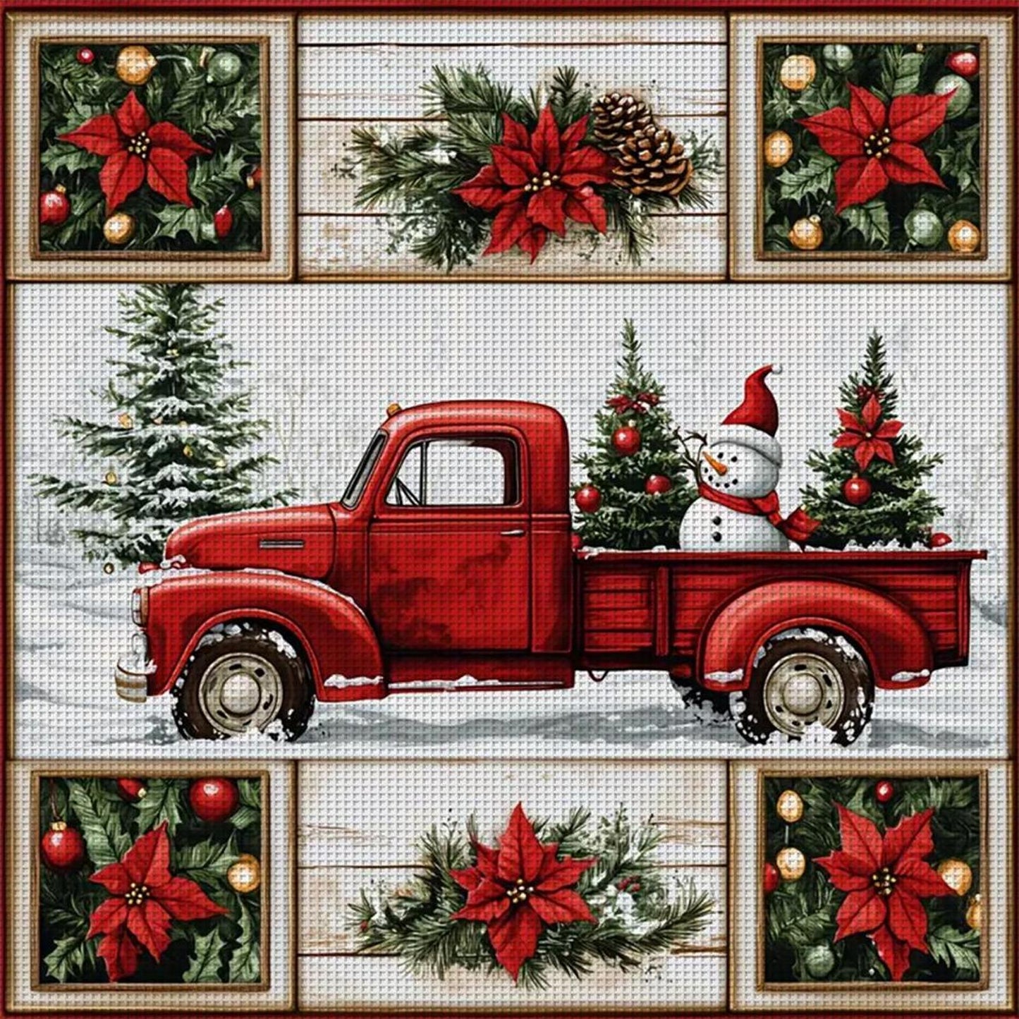 Christmas Truck - Full 11CT Stamped Cross Stitch 40x40CM - Yishu