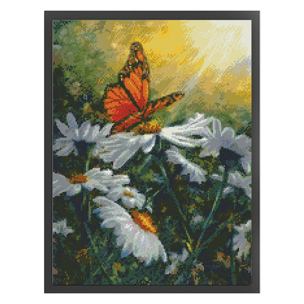 Butterflies Flying Among Flowers - Full  9CT Stamped Cross Stitch - Bead Embroidery 45x58CM/17.72x22.83in