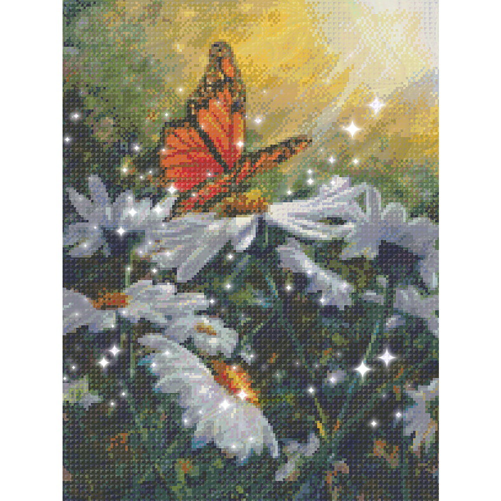 Butterflies Flying Among Flowers - Full  9CT Stamped Cross Stitch - Bead Embroidery 45x58CM/17.72x22.83in