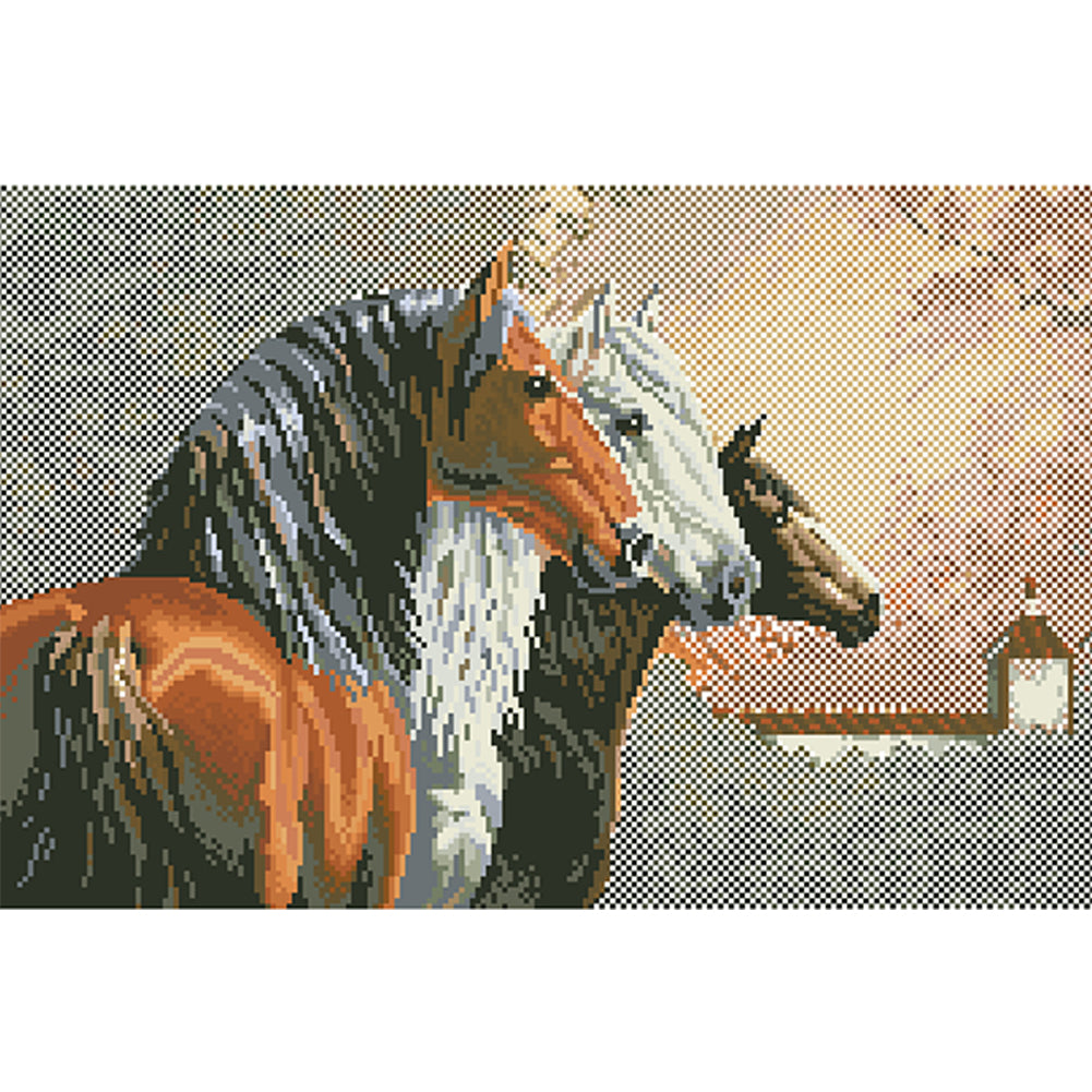 Three Steeds - Full  9CT Stamped Cross Stitch - Bead Embroidery 58x38CM/22.83x14.96in