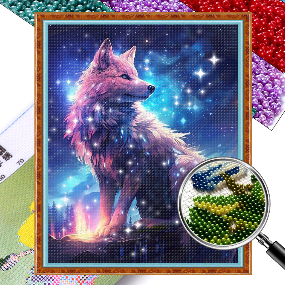 Wolf Looking Back - Full  9CT Stamped Cross Stitch - Bead Embroidery 41x50CM/16.14x19.69in