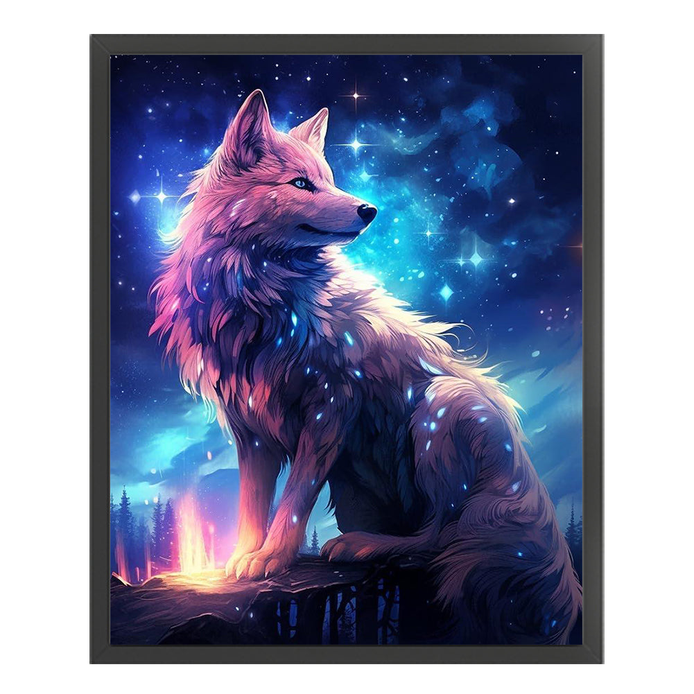 Wolf Looking Back - Full  9CT Stamped Cross Stitch - Bead Embroidery 41x50CM/16.14x19.69in