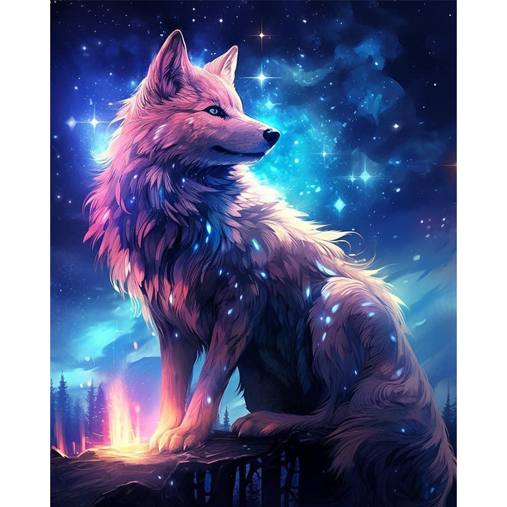 Wolf Looking Back - Full  9CT Stamped Cross Stitch - Bead Embroidery 41x50CM/16.14x19.69in