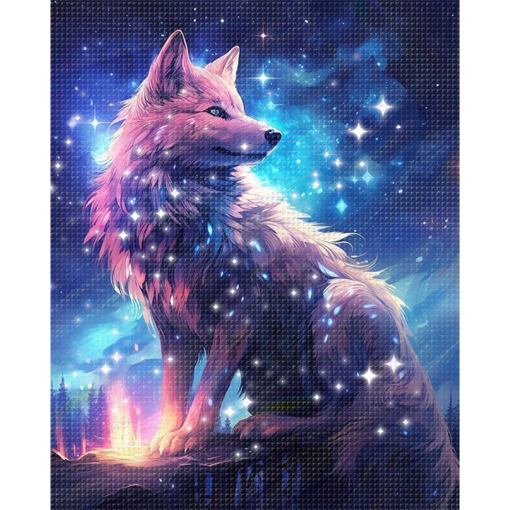 Wolf Looking Back - Full  9CT Stamped Cross Stitch - Bead Embroidery 41x50CM/16.14x19.69in