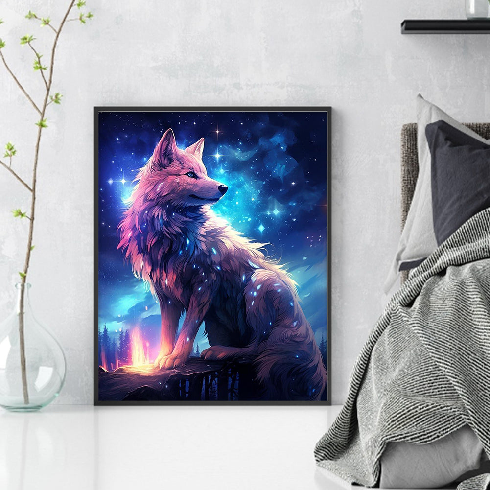 Wolf Looking Back - Full  9CT Stamped Cross Stitch - Bead Embroidery 41x50CM/16.14x19.69in