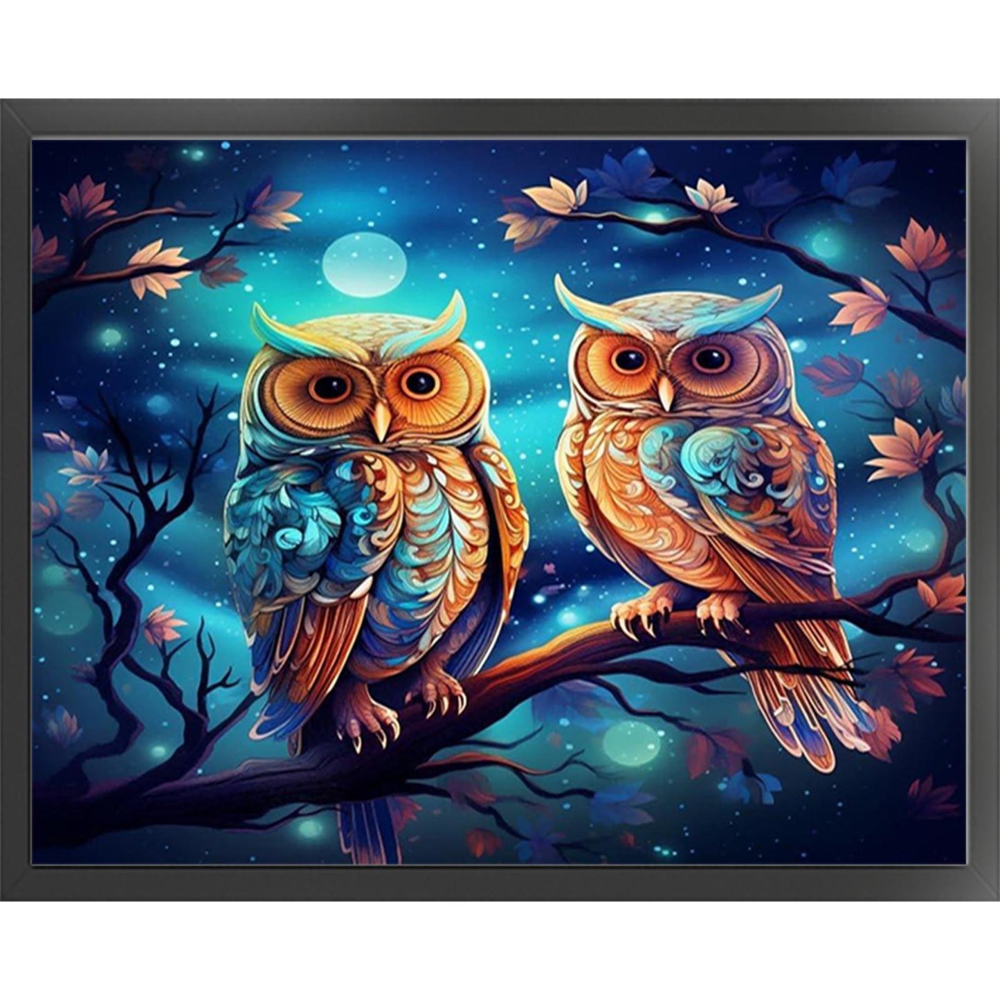 Two Owls - Full  9CT Stamped Cross Stitch - Bead Embroidery 52x40CM/20.47x15.75in
