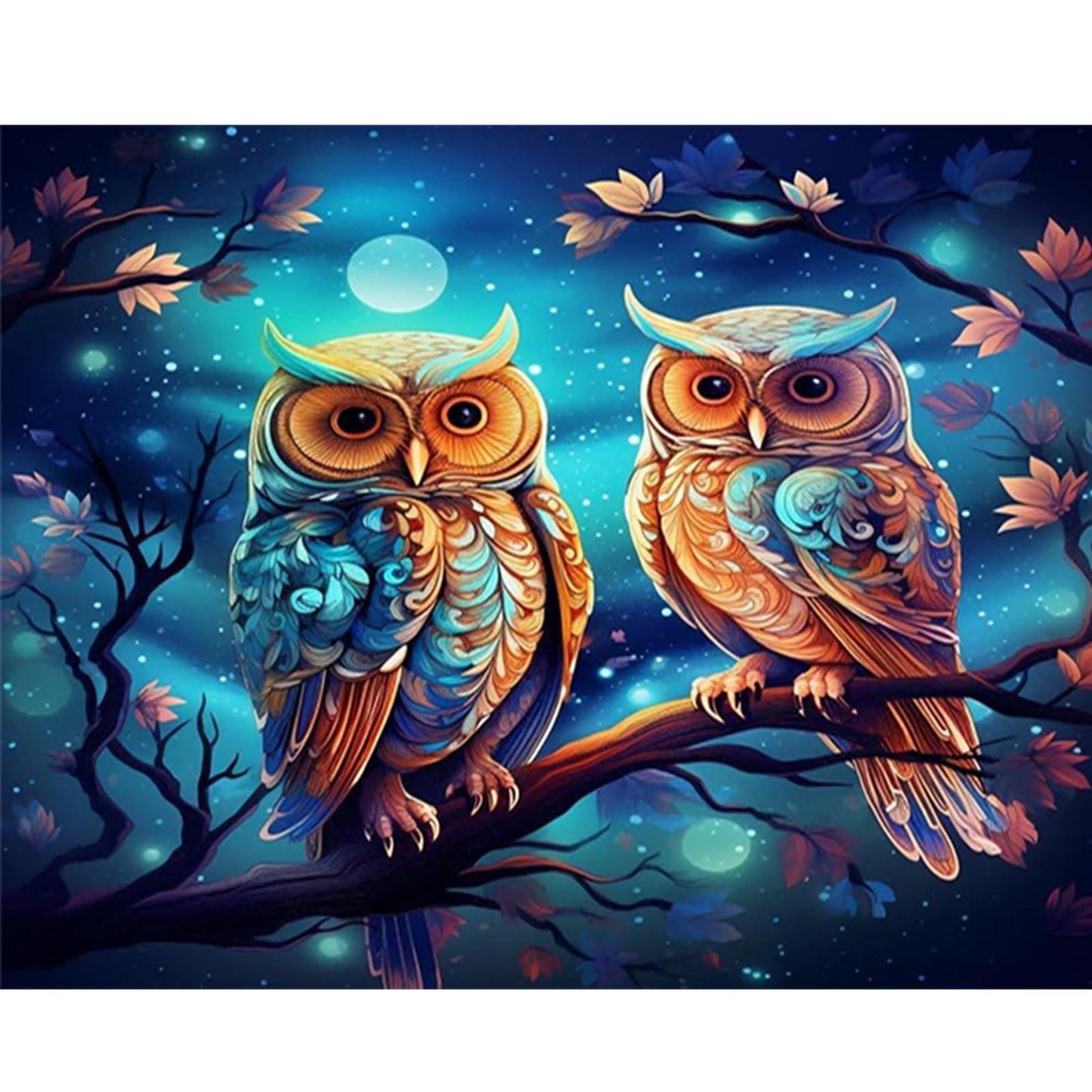 Two Owls - Full  9CT Stamped Cross Stitch - Bead Embroidery 52x40CM/20.47x15.75in
