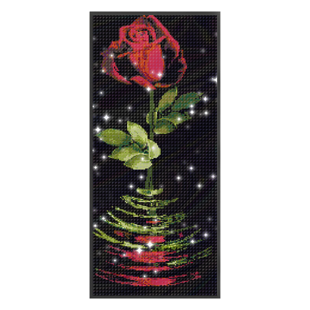 Reflected Red Rose - Full  9CT Stamped Cross Stitch - Bead Embroidery 31x77CM/12.20x30.31in