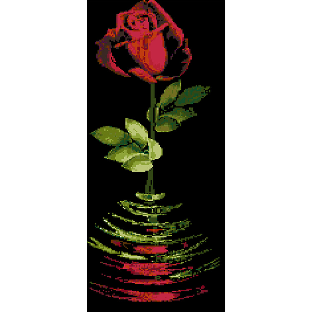 Reflected Red Rose - Full  9CT Stamped Cross Stitch - Bead Embroidery 31x77CM/12.20x30.31in