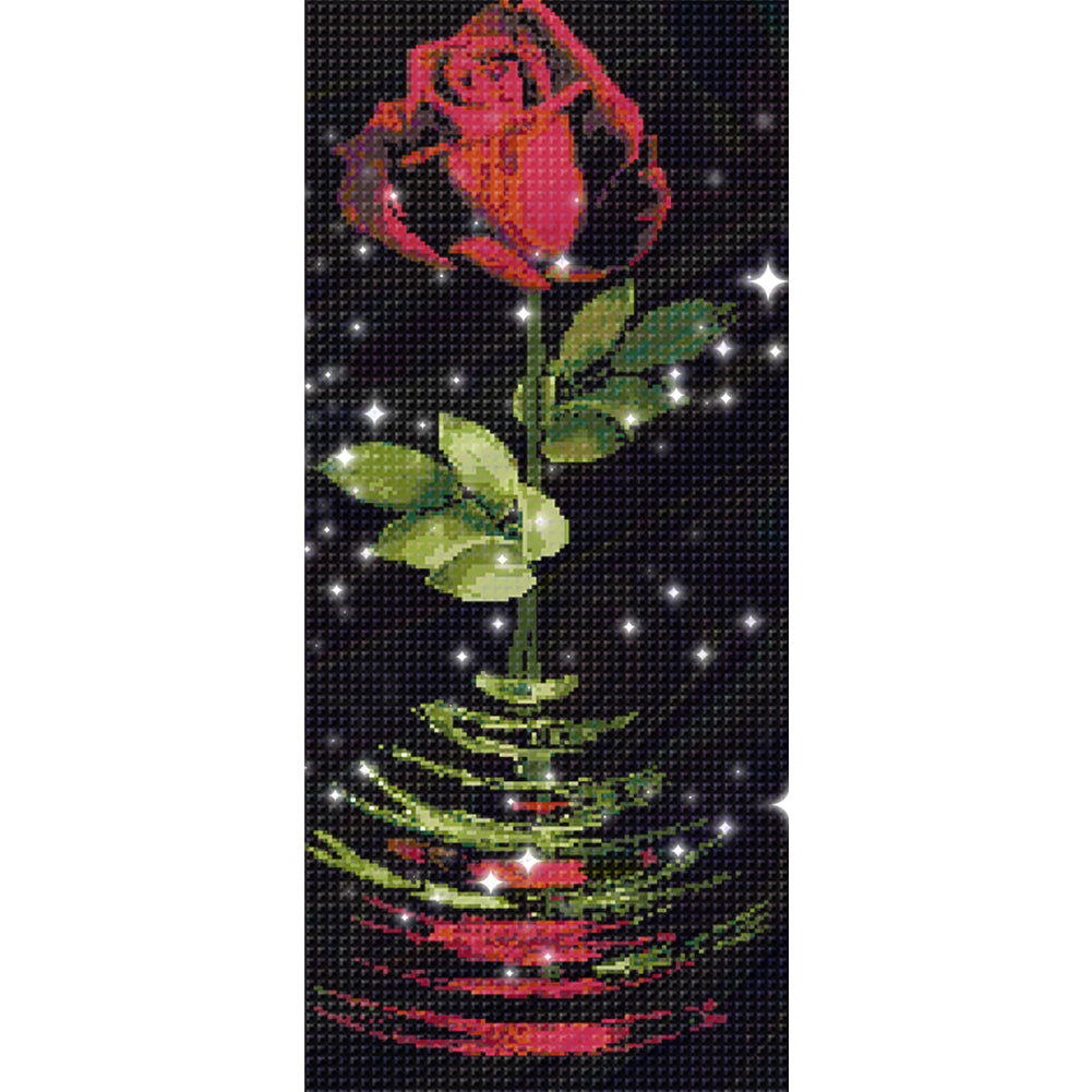 Reflected Red Rose - Full  9CT Stamped Cross Stitch - Bead Embroidery 31x77CM/12.20x30.31in