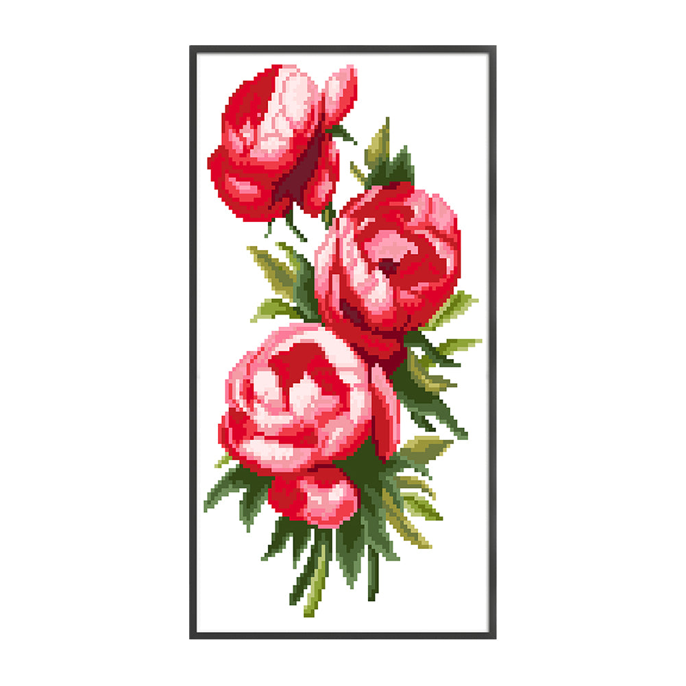 Three Flowers - Partial  9CT Stamped Cross Stitch - Bead Embroidery 22x40CM/8.66x15.75in