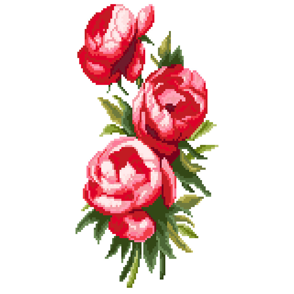 Three Flowers - Partial  9CT Stamped Cross Stitch - Bead Embroidery 22x40CM/8.66x15.75in