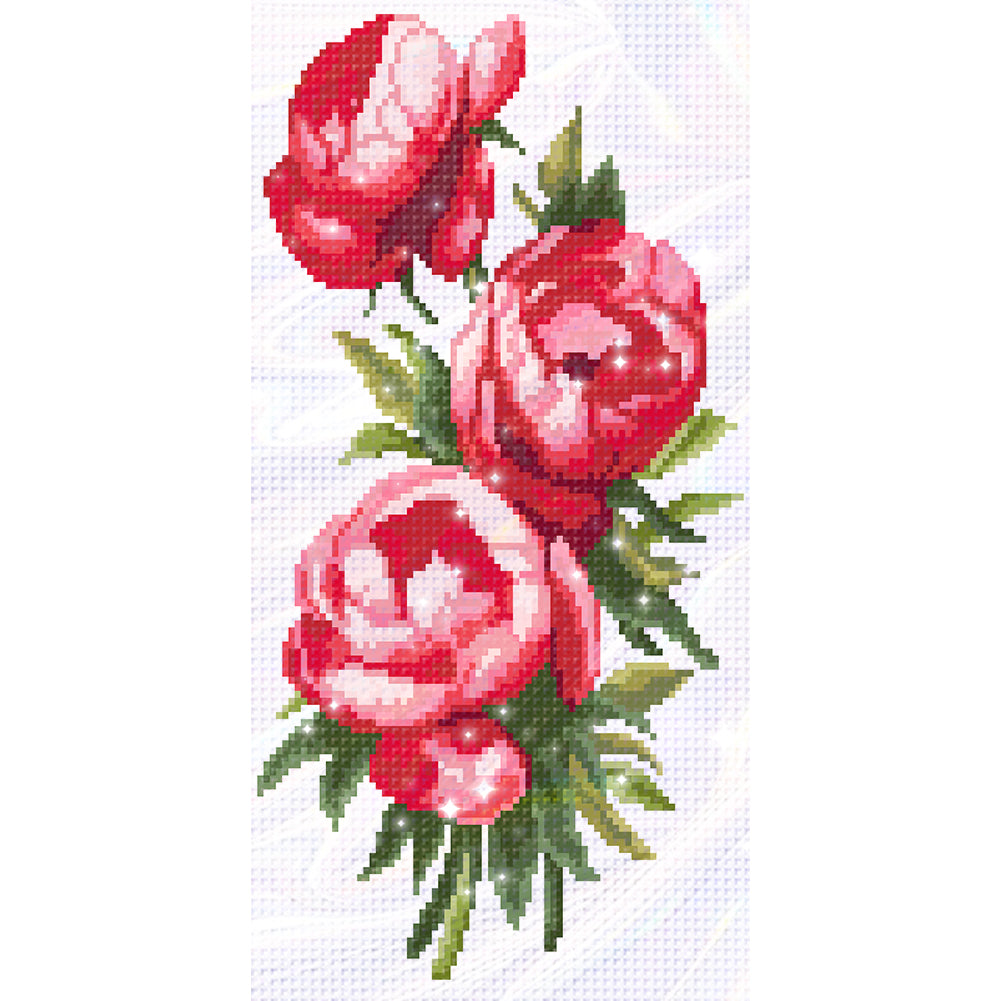 Three Flowers - Partial  9CT Stamped Cross Stitch - Bead Embroidery 22x40CM/8.66x15.75in