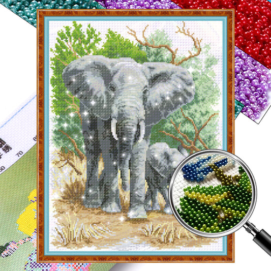 Mother Elephant & Calf - Partial  9CT Stamped Cross Stitch - Bead Embroidery 42x56CM/16.54x22.05in