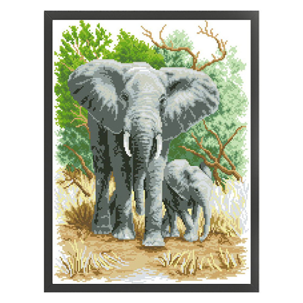 Mother Elephant & Calf - Partial  9CT Stamped Cross Stitch - Bead Embroidery 42x56CM/16.54x22.05in
