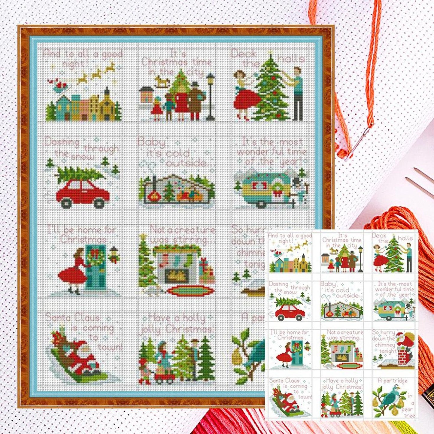 Merry Christmas Holiday - Partial 14CT Counted Cross Stitch 36x47CM - Joy Sunday Backstitch