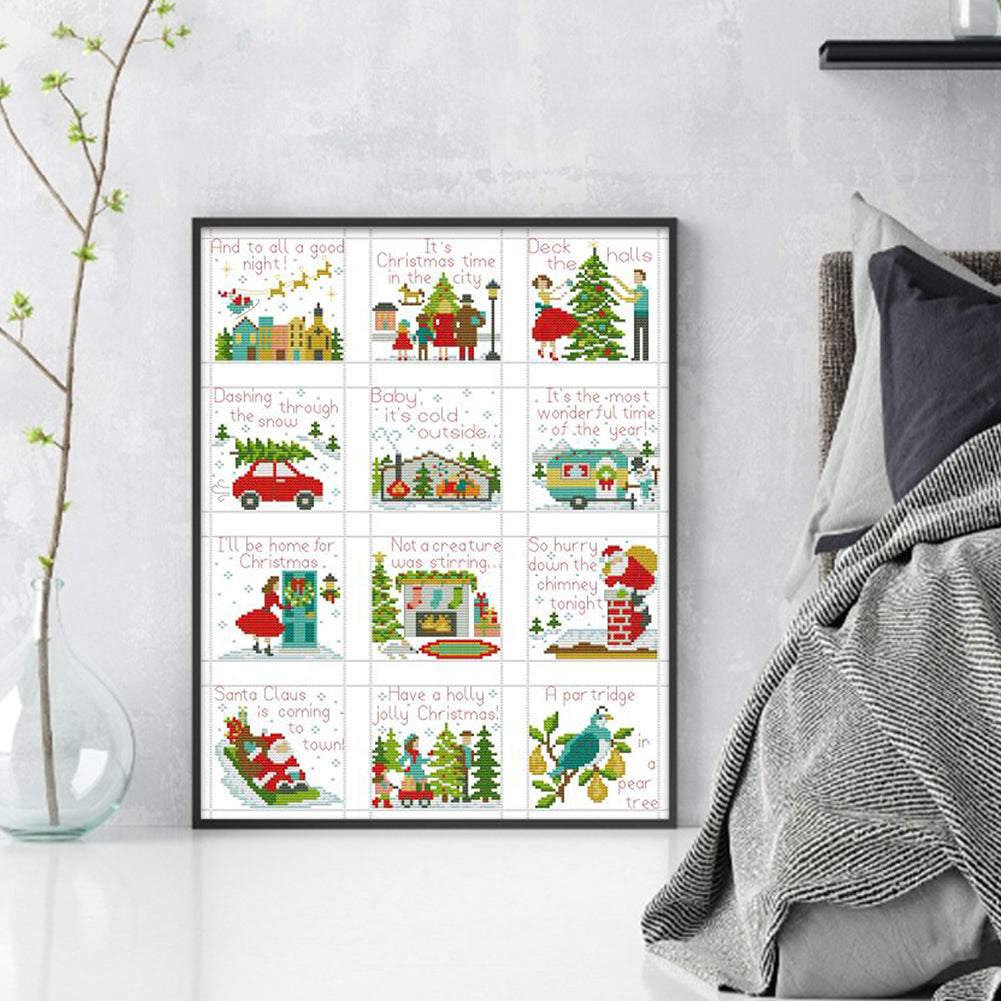 Merry Christmas Holiday - Partial 14CT Counted Cross Stitch 36x47CM - Joy Sunday Backstitch