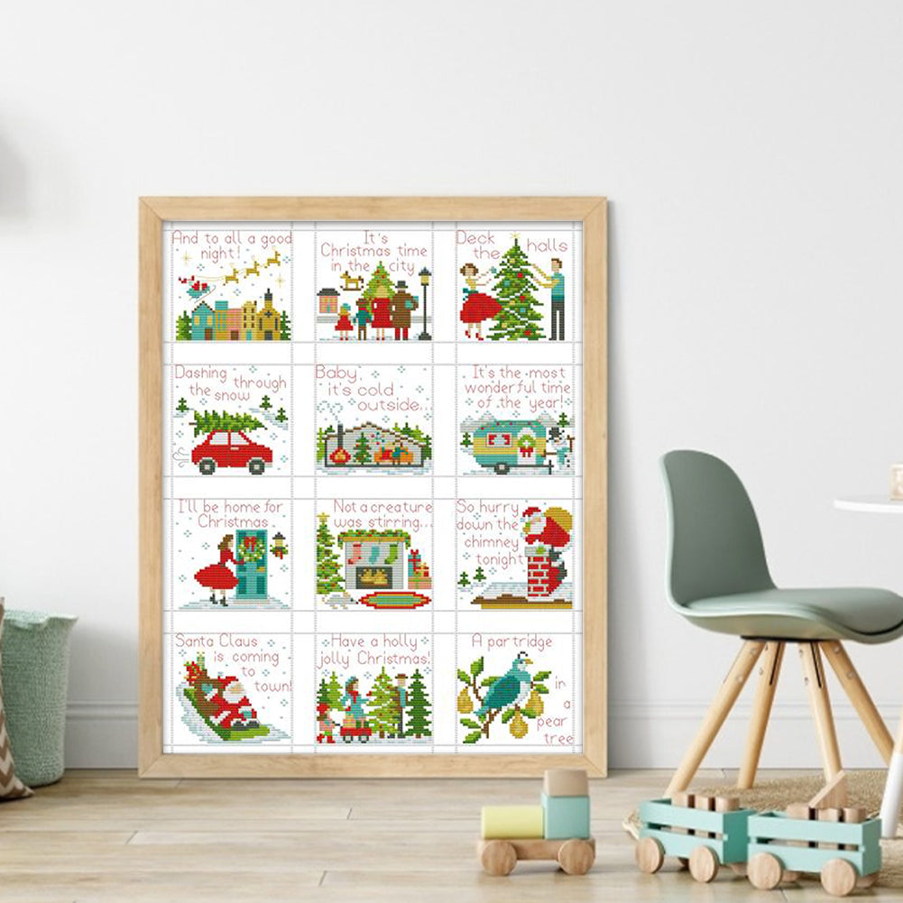 Merry Christmas Holiday - Partial 14CT Counted Cross Stitch 36x47CM - Joy Sunday Backstitch
