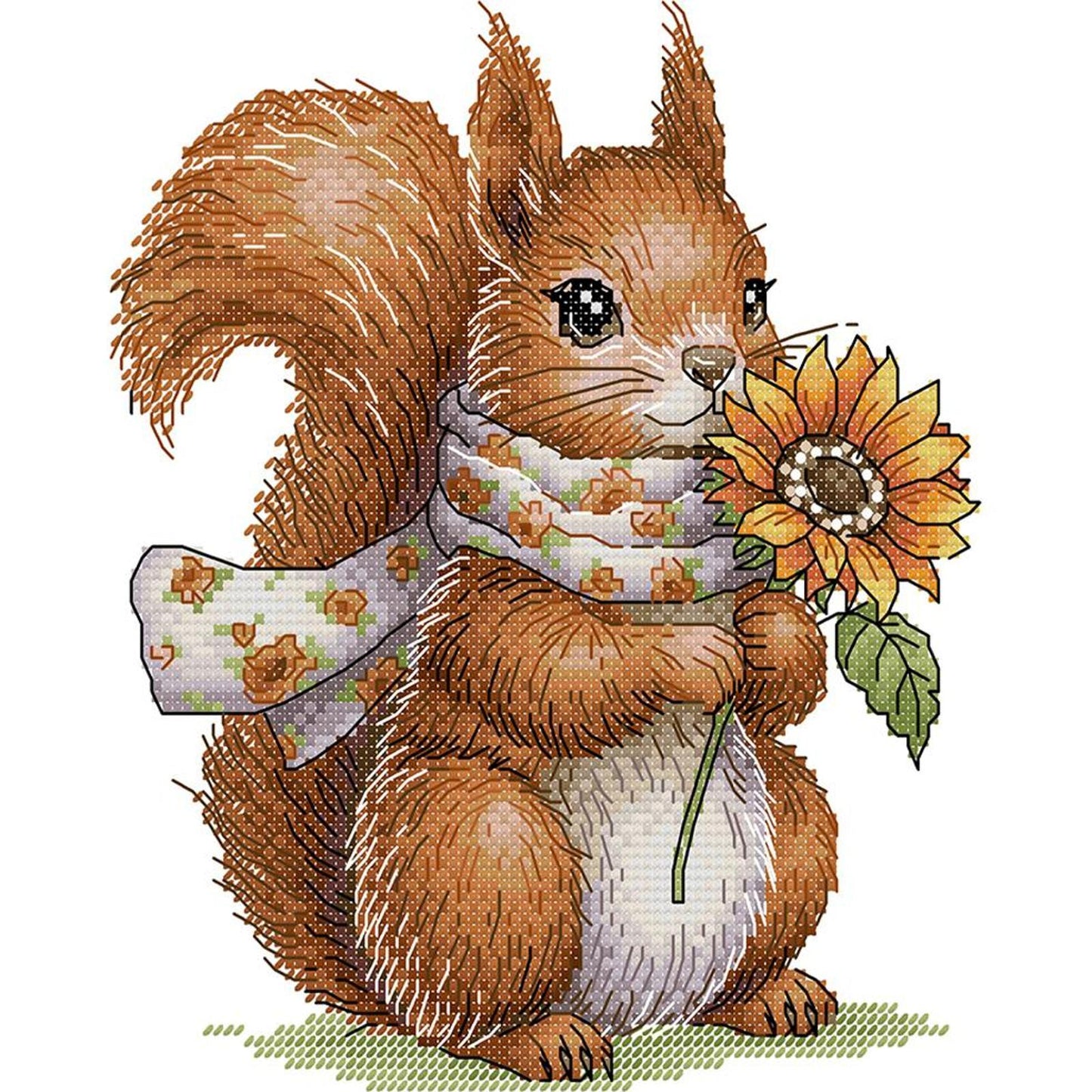 Squirrel Holding Sunflower - Partial 14CT Counted Cross Stitch 21x25CM - Joy Sunday