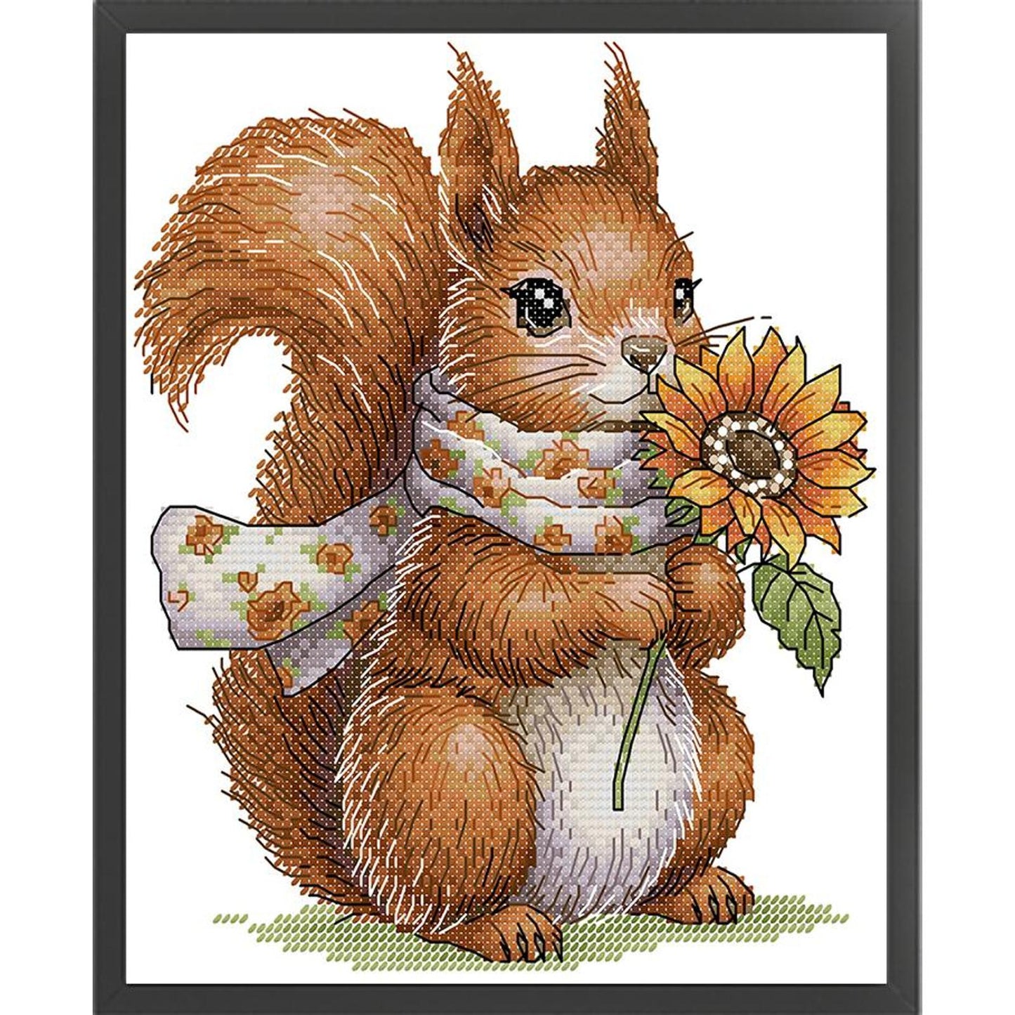 Squirrel Holding Sunflower - Partial 14CT Counted Cross Stitch 21x25CM - Joy Sunday