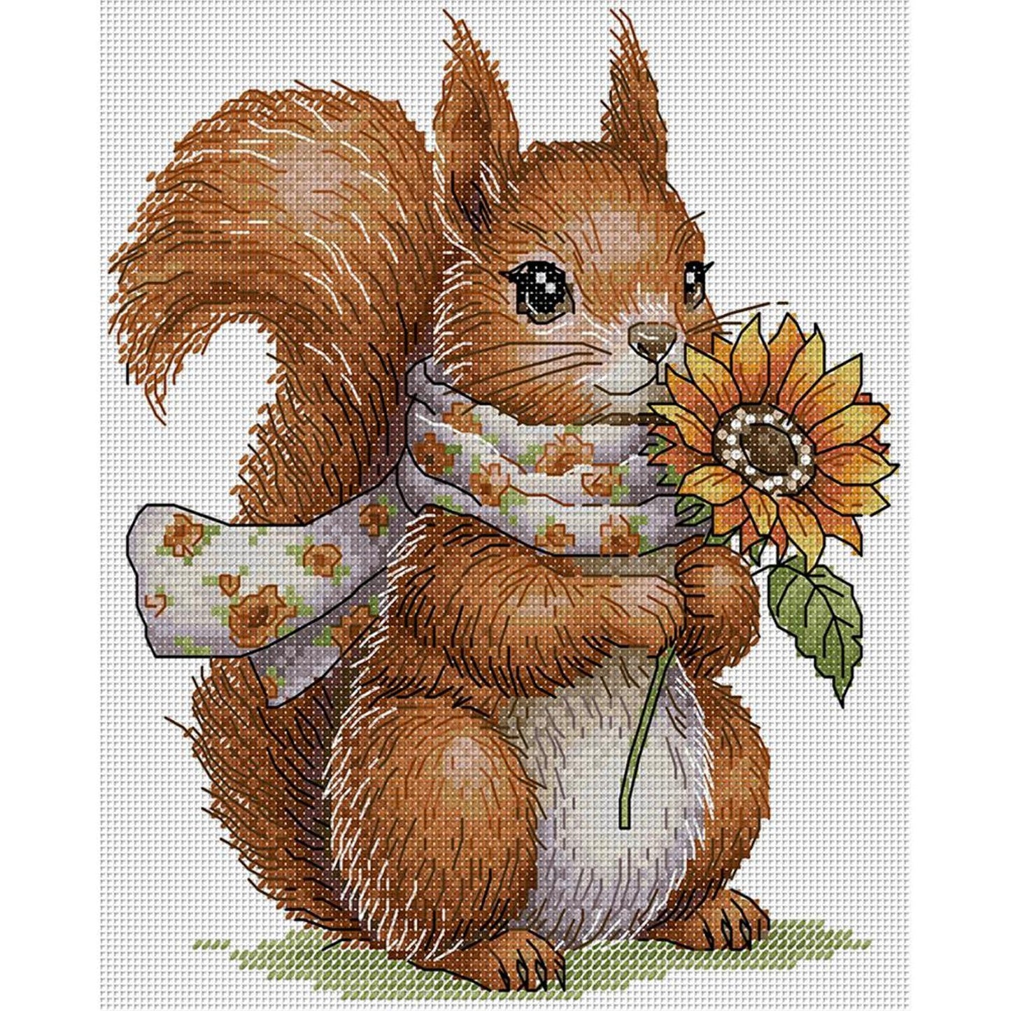 Squirrel Holding Sunflower - Partial 14CT Counted Cross Stitch 21x25CM - Joy Sunday