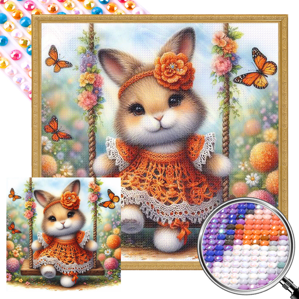 Rabbit On The Swing 30*30CM Full AB Round Drill Diamond Painting Drill Diamond Painting