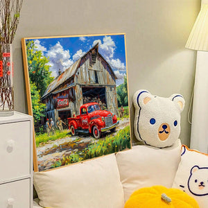 Village Red Classic Car 40*40CM Full Round Drill Diamond Painting Drill Diamond Painting