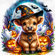 Load image into Gallery viewer, Halloween Highland Cow 40*40CM Full Round Drill Diamond Painting Drill Diamond Painting
