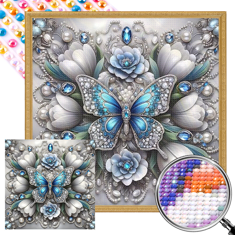 White Butterfly 30*30CM Full AB Round Drill Diamond Painting Drill Diamond Painting