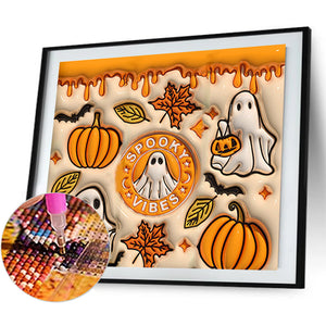 Halloween Pumpkin And Soul 50*45CM(Canvas) Full Round Drill Diamond Painting