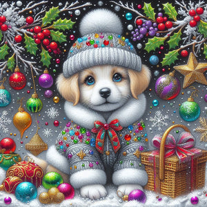 Christmas Dog 40*40CM Full Round Drill Diamond Painting Drill Diamond Painting