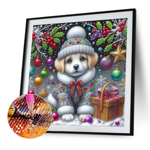 Christmas Dog 40*40CM Full Round Drill Diamond Painting Drill Diamond Painting