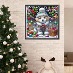 Christmas Dog 40*40CM Full Round Drill Diamond Painting Drill Diamond Painting