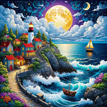 Load image into Gallery viewer, Seaside Town At Night 50*50CM Full Round Drill Diamond Painting Drill Diamond Painting
