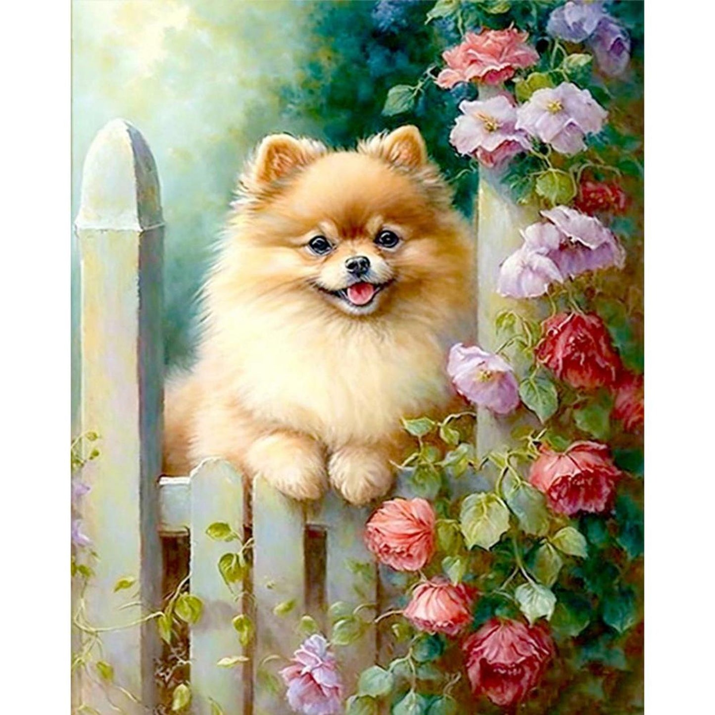 Fluffy Pomeranian With Flowers - Full 11CT Counted Cross Stitch 40x50CM - Yishu