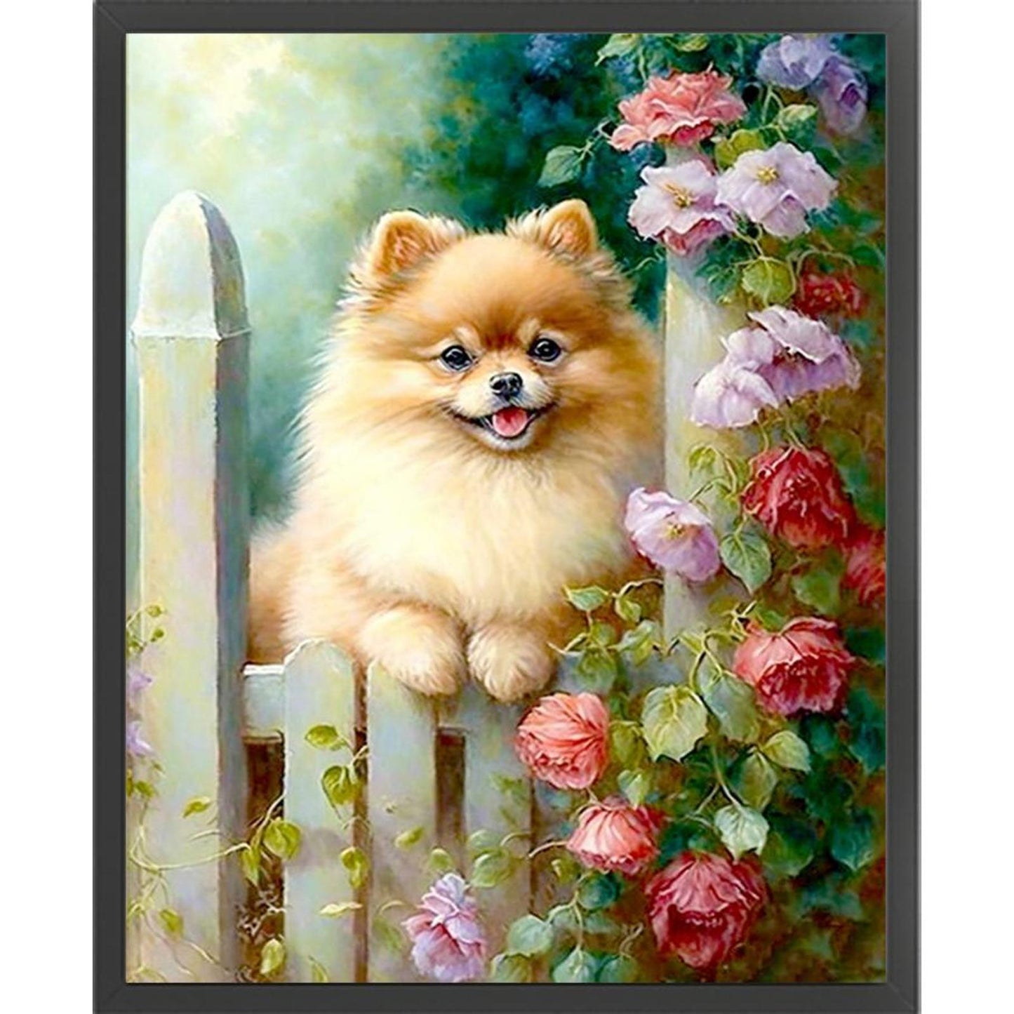 Fluffy Pomeranian With Flowers - Full 11CT Counted Cross Stitch 40x50CM - Yishu