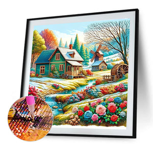 River Flowers House 40*40CM Full Round Drill Diamond Painting Drill Diamond Painting