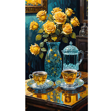 Load image into Gallery viewer, Yellow Rose Tea Set 40*70CM Full Round Drill Diamond Painting Drill Diamond Painting
