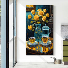 Load image into Gallery viewer, Yellow Rose Tea Set 40*70CM Full Round Drill Diamond Painting Drill Diamond Painting
