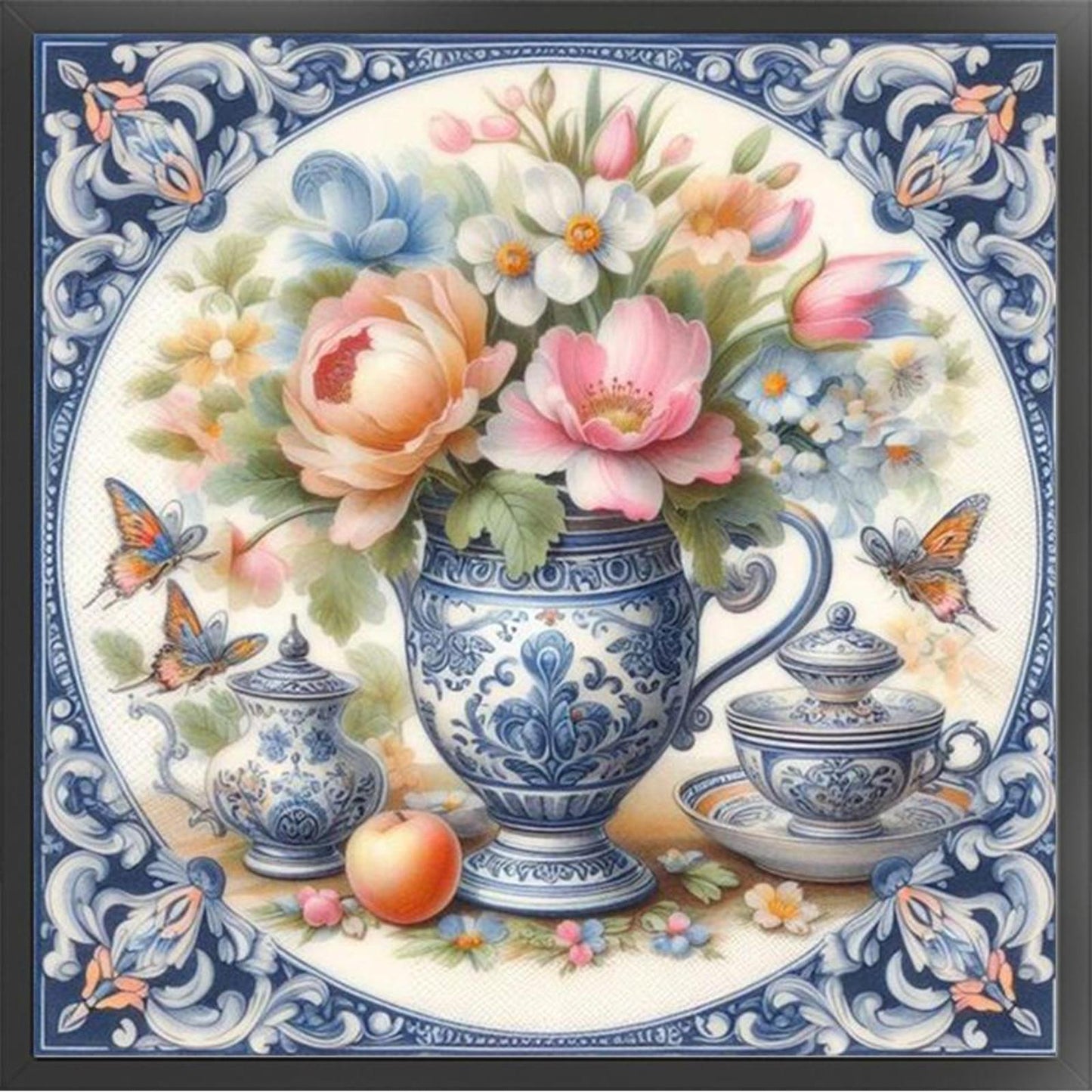 Colorful Blue And White Porcelain Vase - Full 11CT Stamped Cross Stitch 40x40CM - Huacan