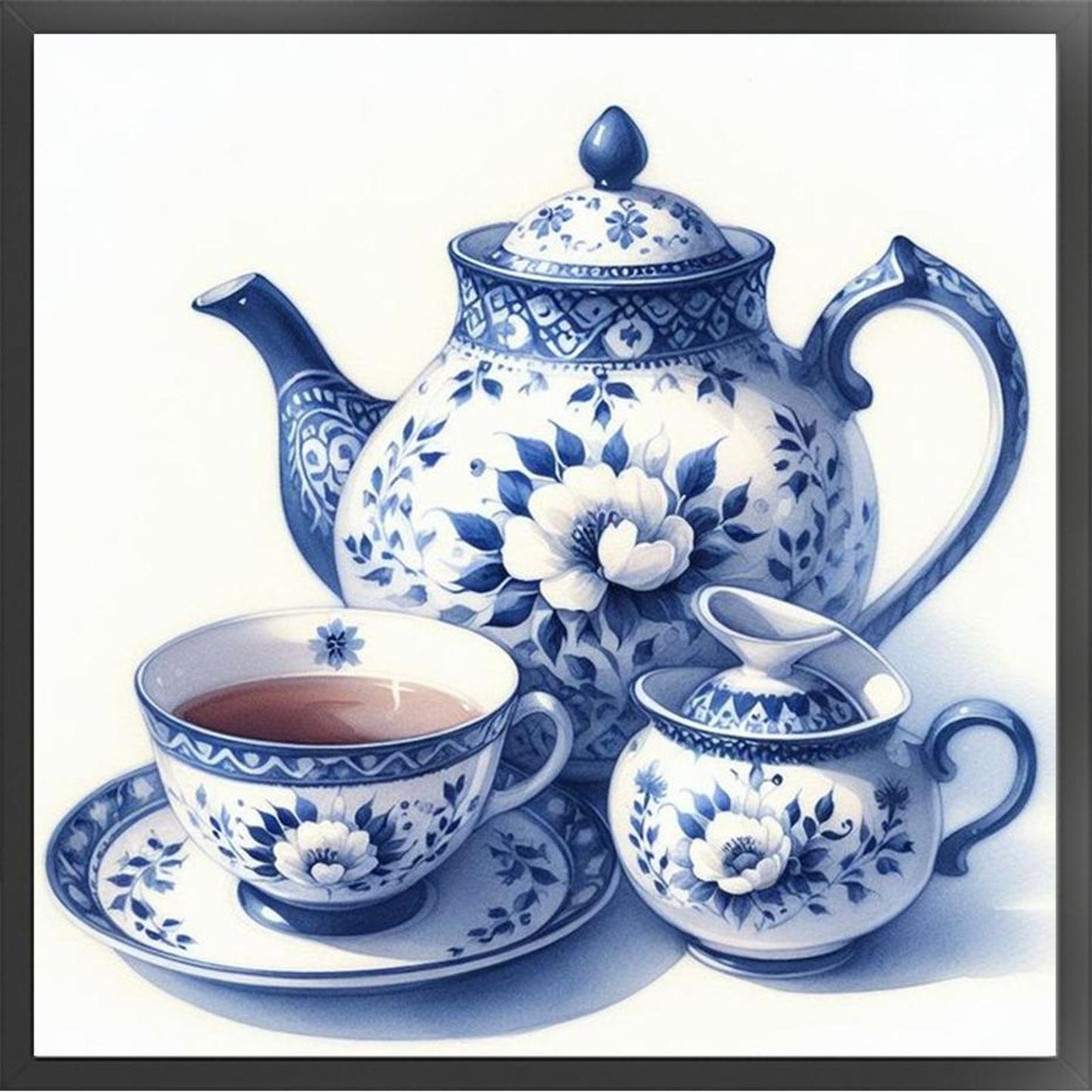 Blue And White Porcelain Tea Set - Full 11CT Stamped Cross Stitch 40x40CM - Huacan