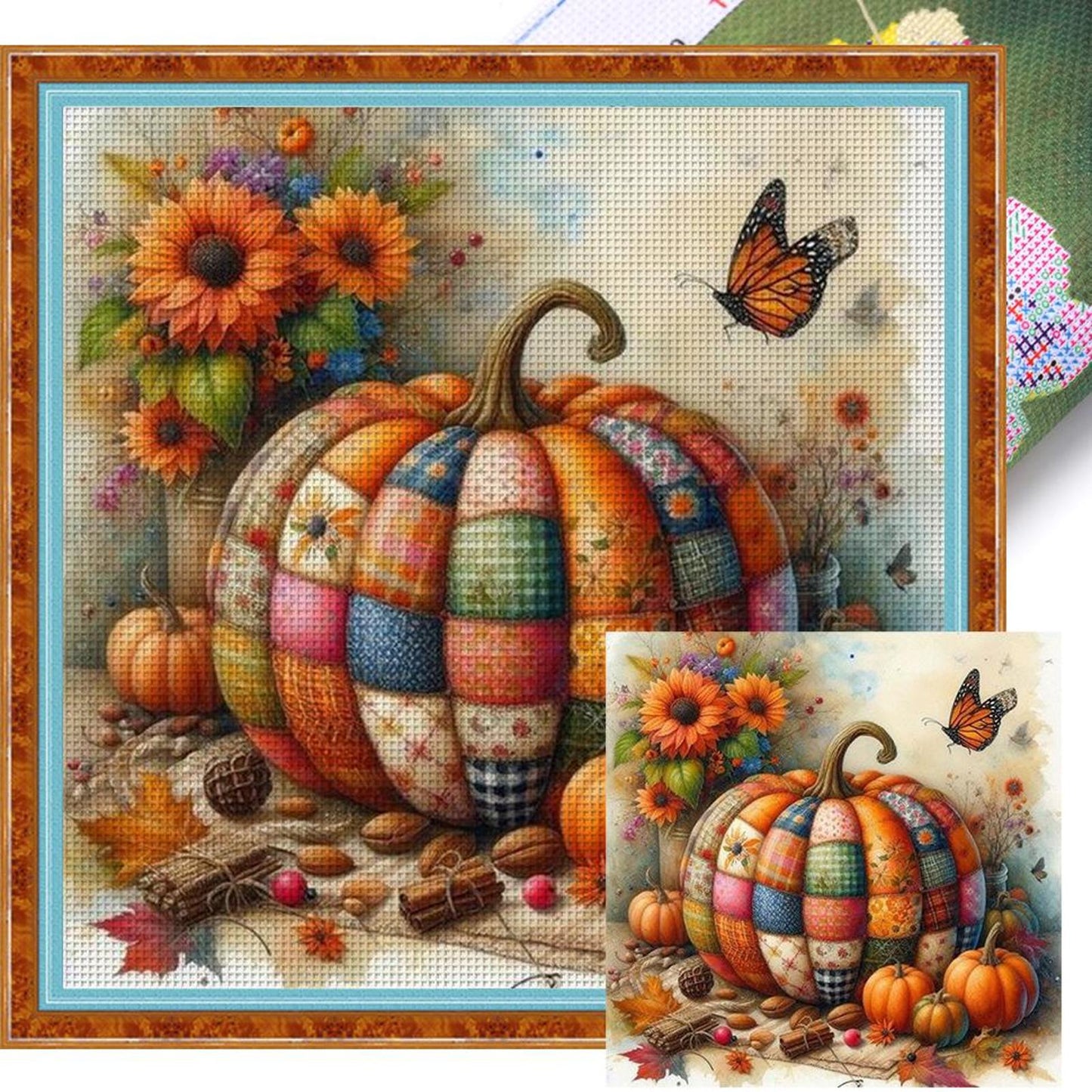 Colorful Pumpkins - Full 11CT Stamped Cross Stitch 40x40CM - Huacan