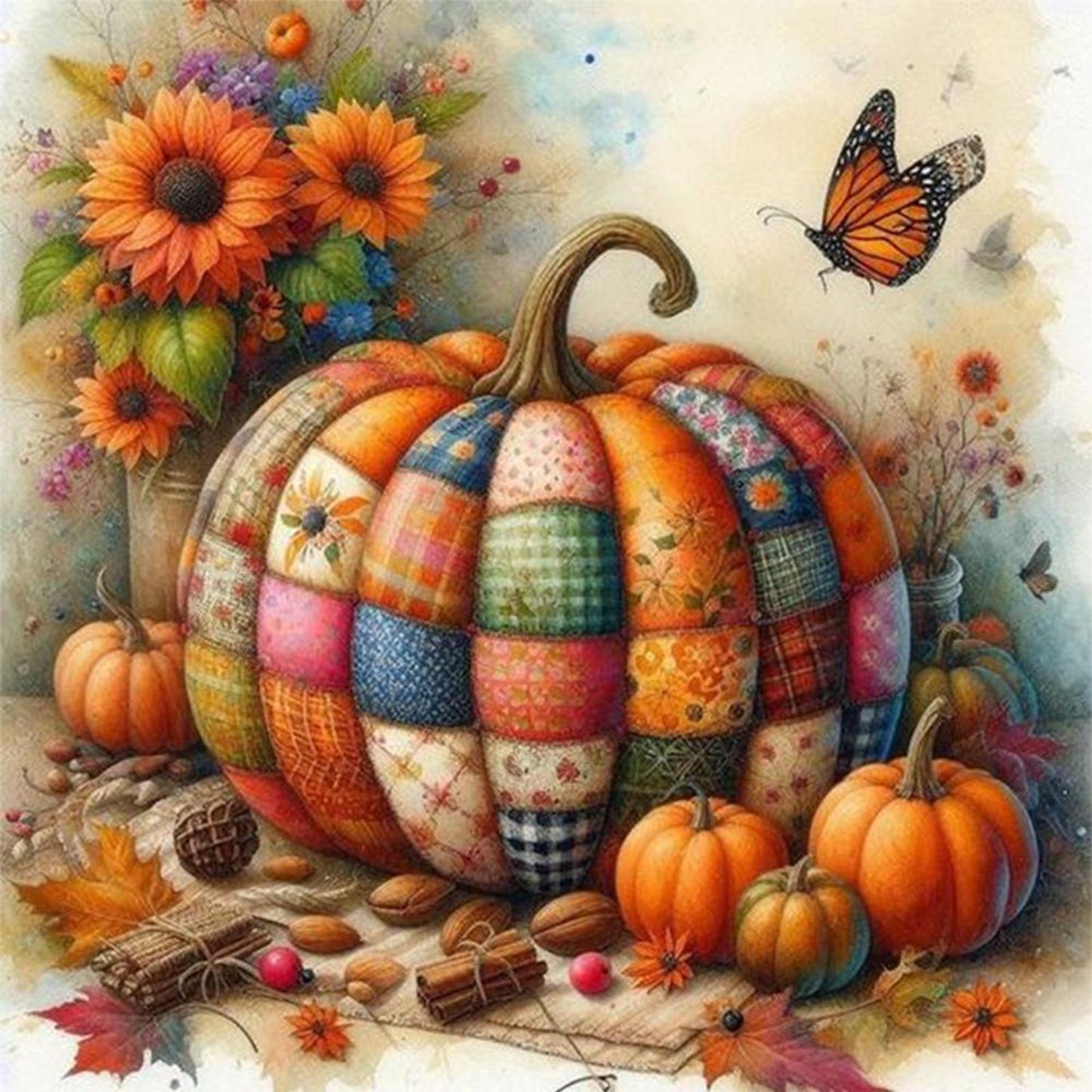 Colorful Pumpkins - Full 11CT Stamped Cross Stitch 40x40CM - Huacan