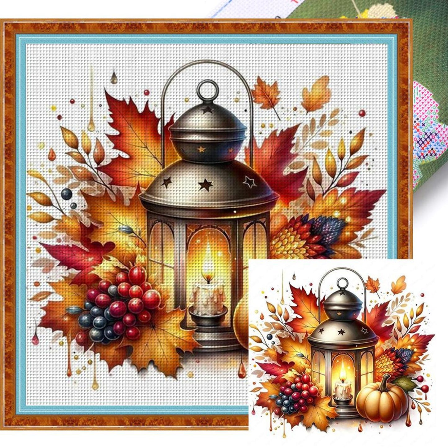 Pumpkin And Lamp - Full 11CT Stamped Cross Stitch 40x40CM - Huacan