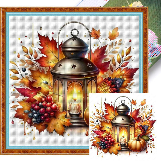 Pumpkin And Lamp - Full 11CT Stamped Cross Stitch 40x40CM - Huacan