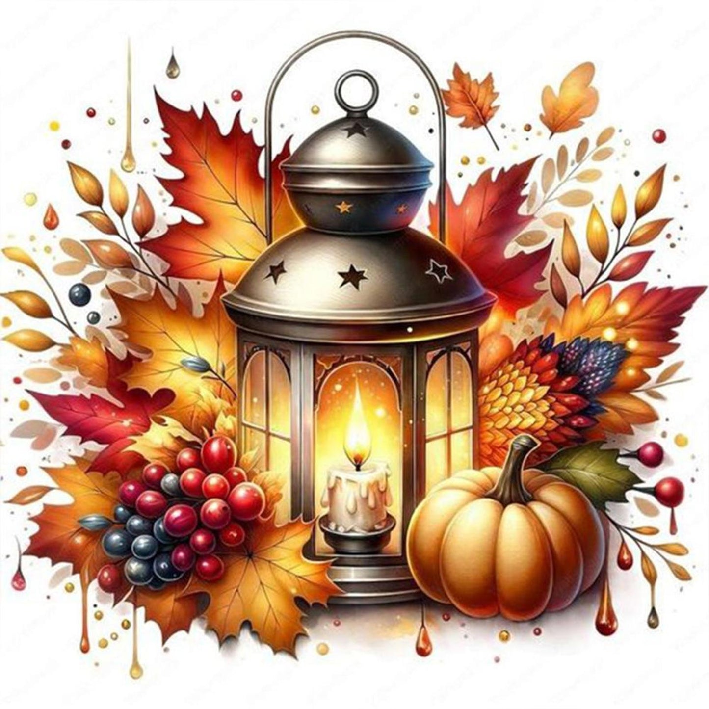 Pumpkin And Lamp - Full 11CT Stamped Cross Stitch 40x40CM - Huacan