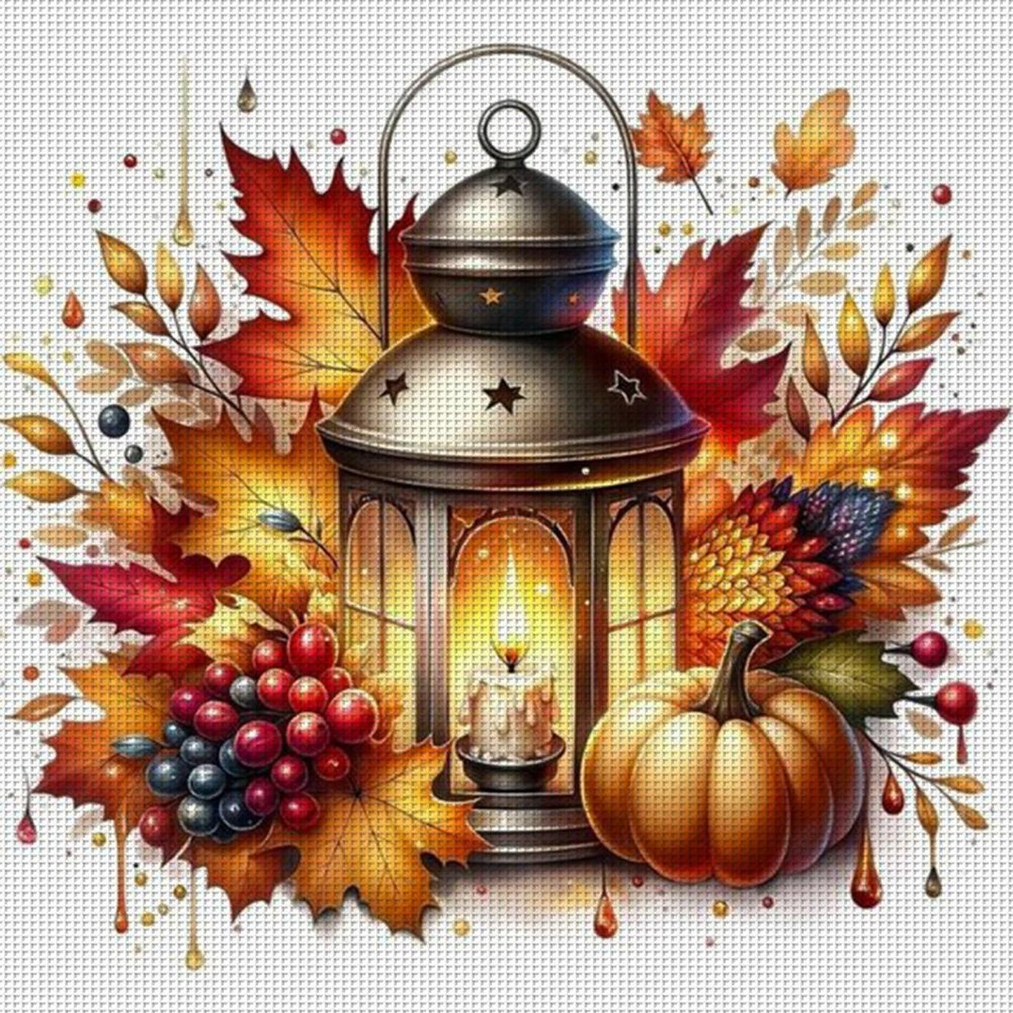 Pumpkin And Lamp - Full 11CT Stamped Cross Stitch 40x40CM - Huacan