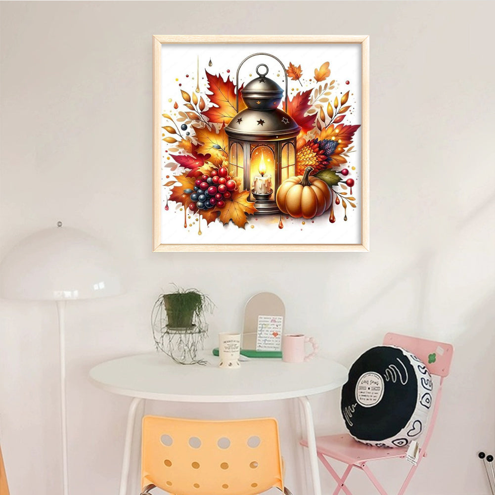 Pumpkin And Lamp - Full 11CT Stamped Cross Stitch 40x40CM - Huacan